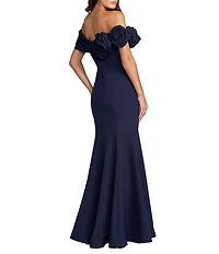Mac Duggal Crepe Off-The-Shoulder 3D FLoral Mermaid Gown