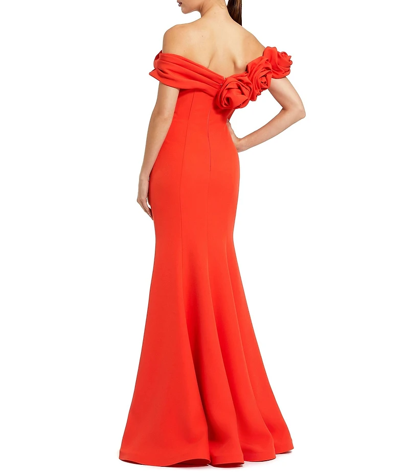 Mac Duggal Crepe Off-The-Shoulder 3D FLoral Mermaid Gown