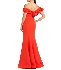 Mac Duggal Crepe Off-The-Shoulder 3D FLoral Mermaid Gown