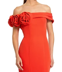 Mac Duggal Crepe Off-The-Shoulder 3D FLoral Mermaid Gown