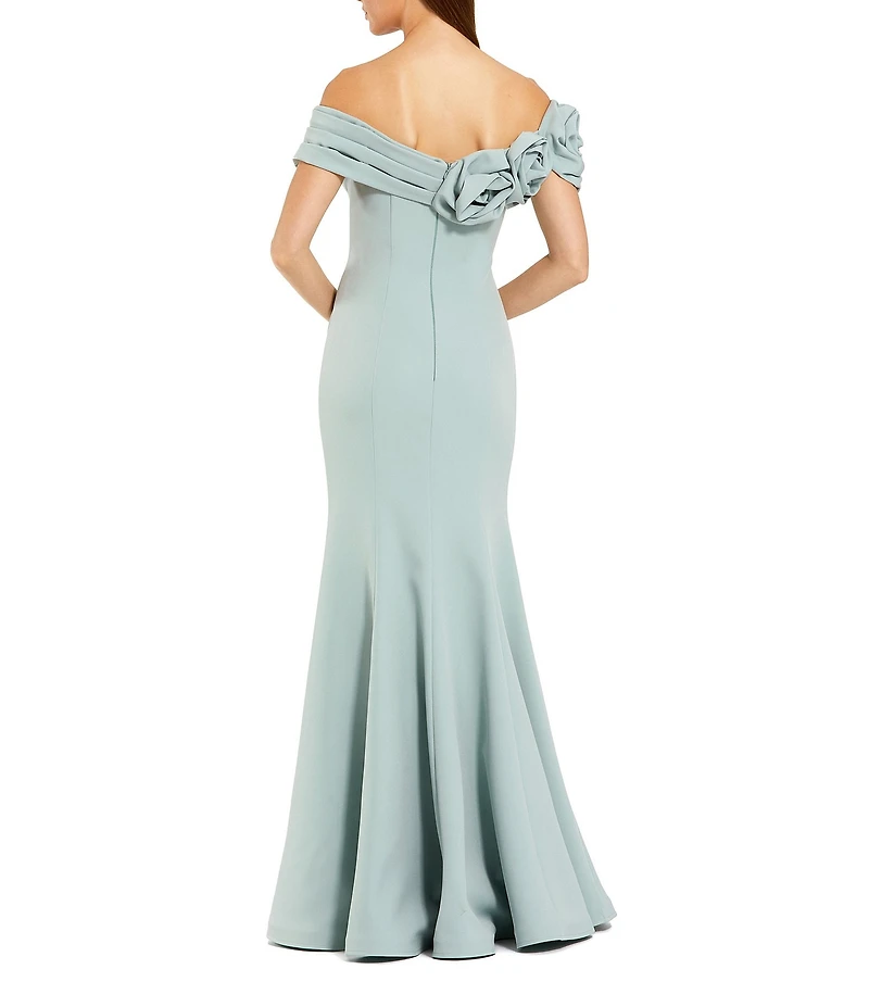 Mac Duggal Crepe Off-The-Shoulder 3D FLoral Mermaid Gown