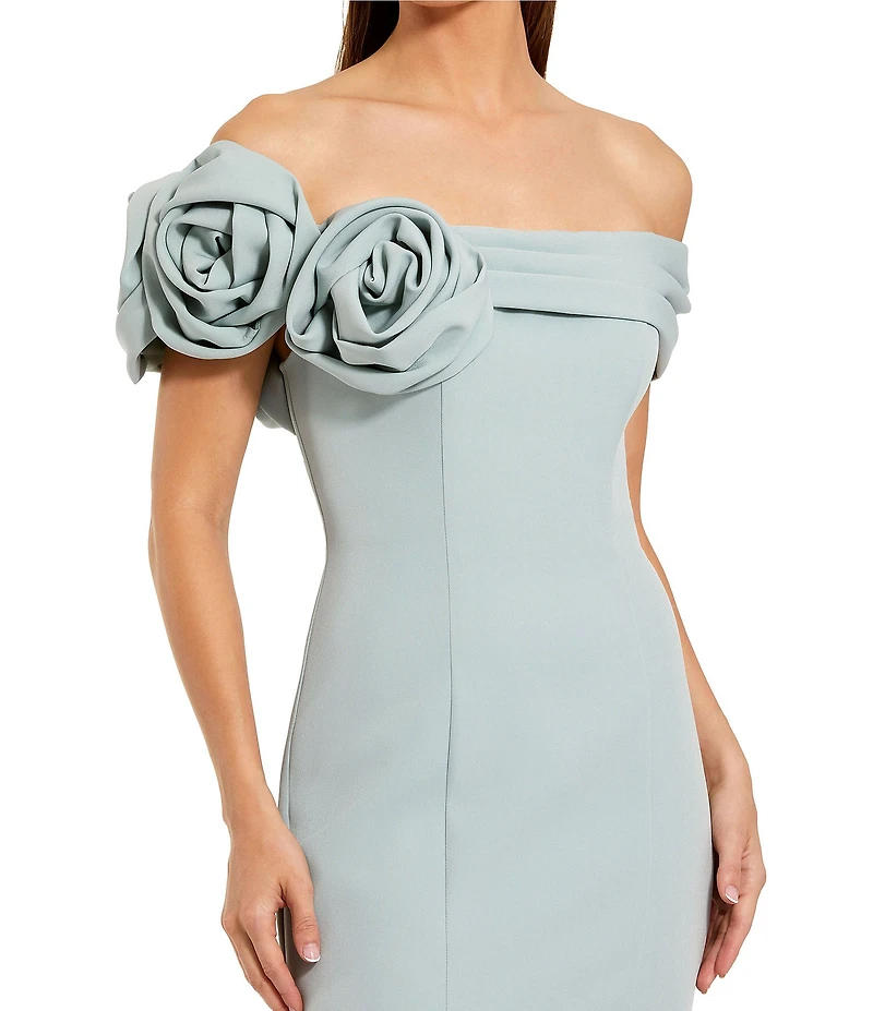 Mac Duggal Crepe Off-The-Shoulder 3D FLoral Mermaid Gown