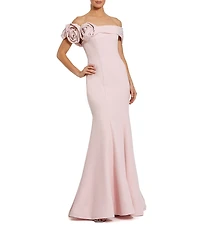 Mac Duggal Crepe Off-The-Shoulder 3D FLoral Mermaid Gown