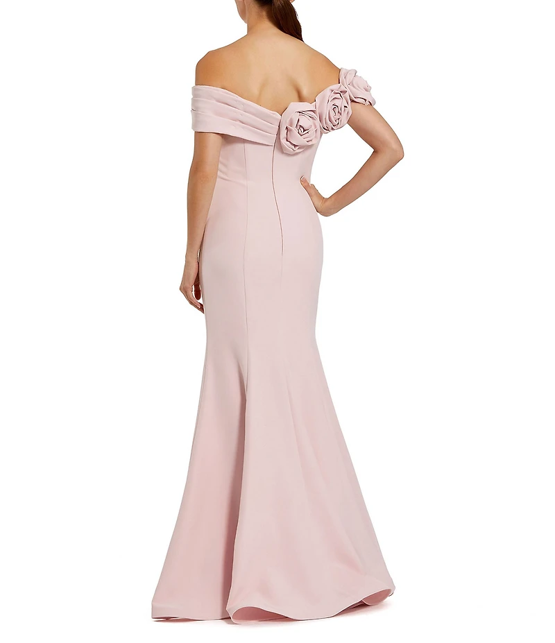 Mac Duggal Crepe Off-The-Shoulder 3D FLoral Mermaid Gown