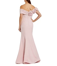 Mac Duggal Crepe Off-The-Shoulder 3D FLoral Mermaid Gown