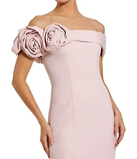 Mac Duggal Crepe Off-The-Shoulder 3D FLoral Mermaid Gown