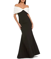 Mac Duggal Crepe Off-The-Shoulder Bow Mermaid Gown