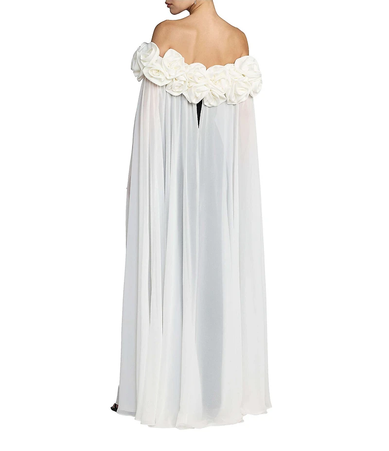 Mac Duggal Crepe Off The Shoulder Chiffon Cape Gown With Slit