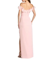 Mac Duggal Crepe Off The Shoulder Column Gown With 3D Flowers