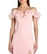 Mac Duggal Crepe Off The Shoulder Column Gown With 3D Flowers