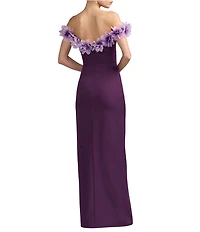 Mac Duggal Crepe Off The Shoulder Column Gown With 3D Flowers