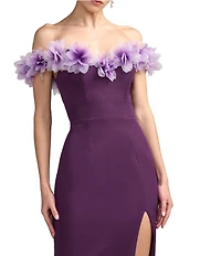 Mac Duggal Crepe Off The Shoulder Column Gown With 3D Flowers