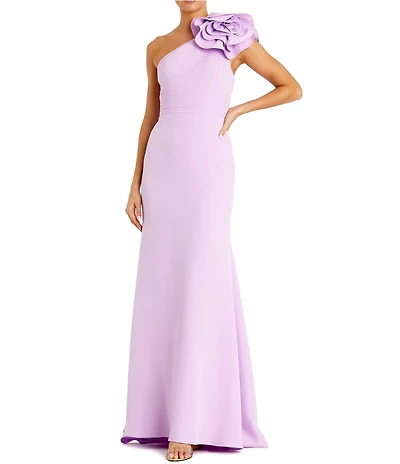Mac Duggal Crepe One Shoulder Gown With 3D Flower