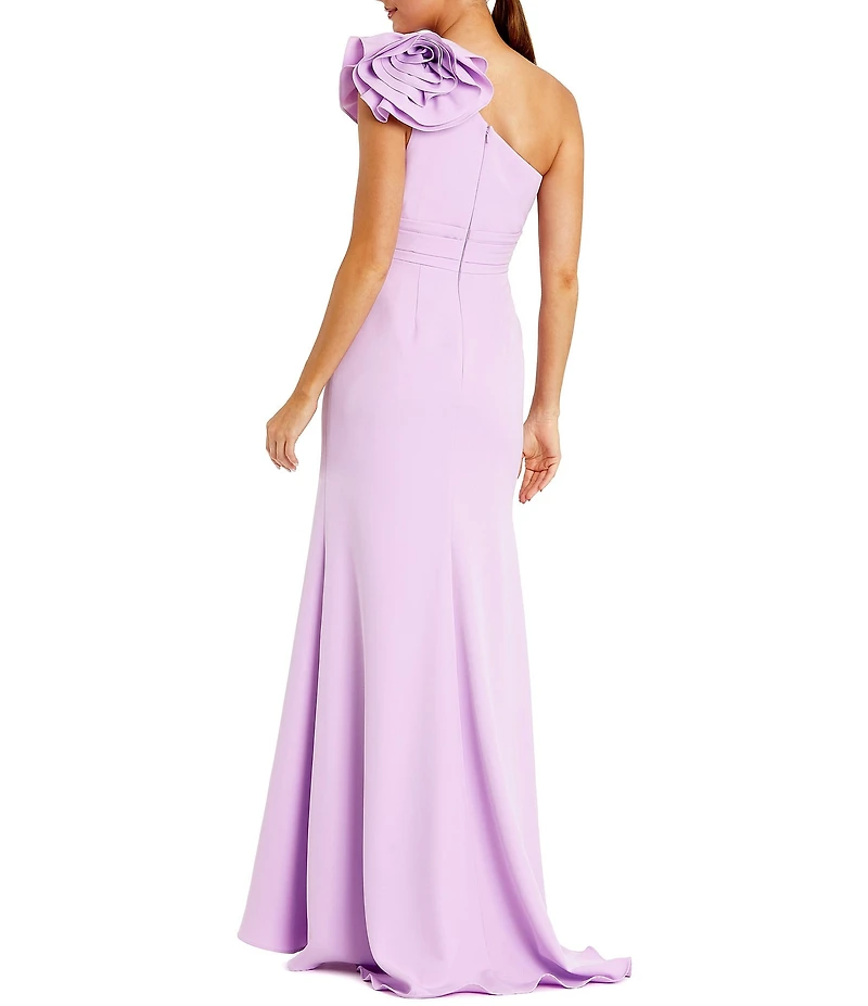 Mac Duggal Crepe One Shoulder Gown With 3D Flower