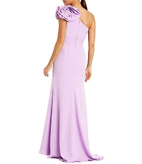 Mac Duggal Crepe One Shoulder Gown With 3D Flower