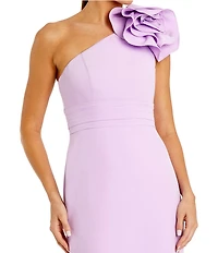 Mac Duggal Crepe One Shoulder Gown With 3D Flower