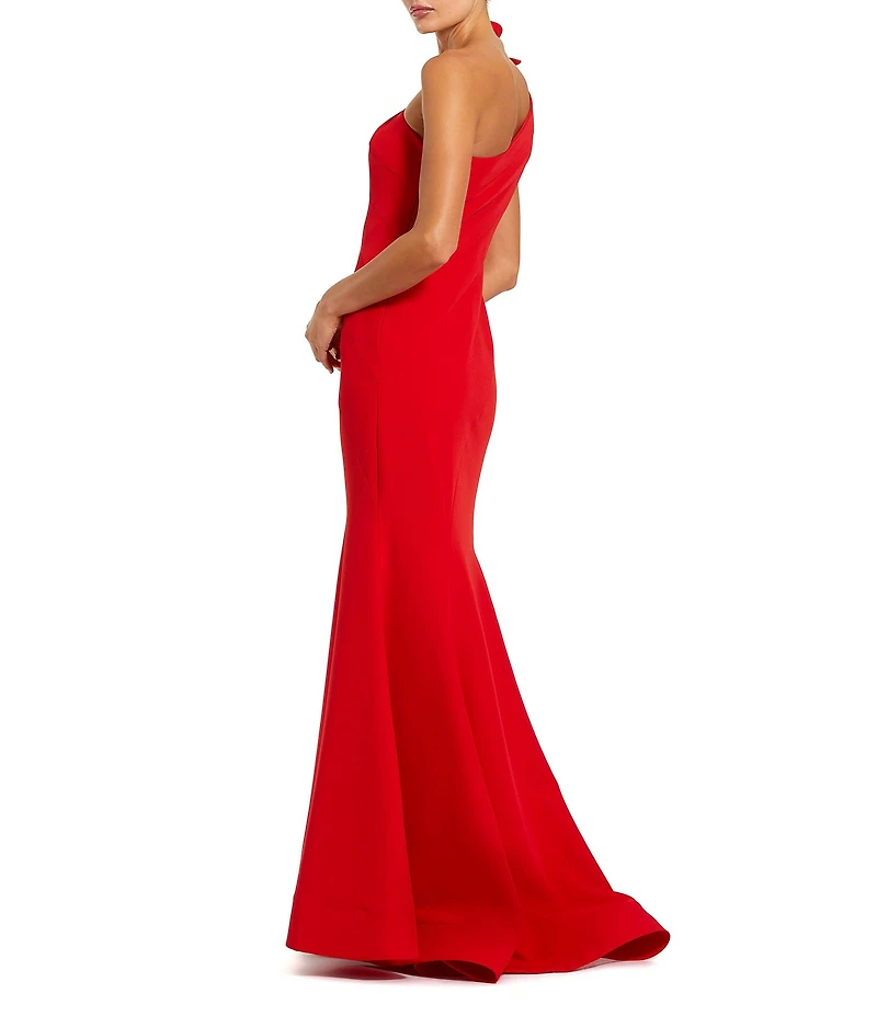 Mac Duggal Crepe One-Shoulder Neck Sleeveless Rosette Mermaid Gown