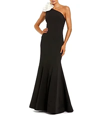 Mac Duggal Crepe One-Shoulder Neck Sleeveless Rosette Mermaid Gown