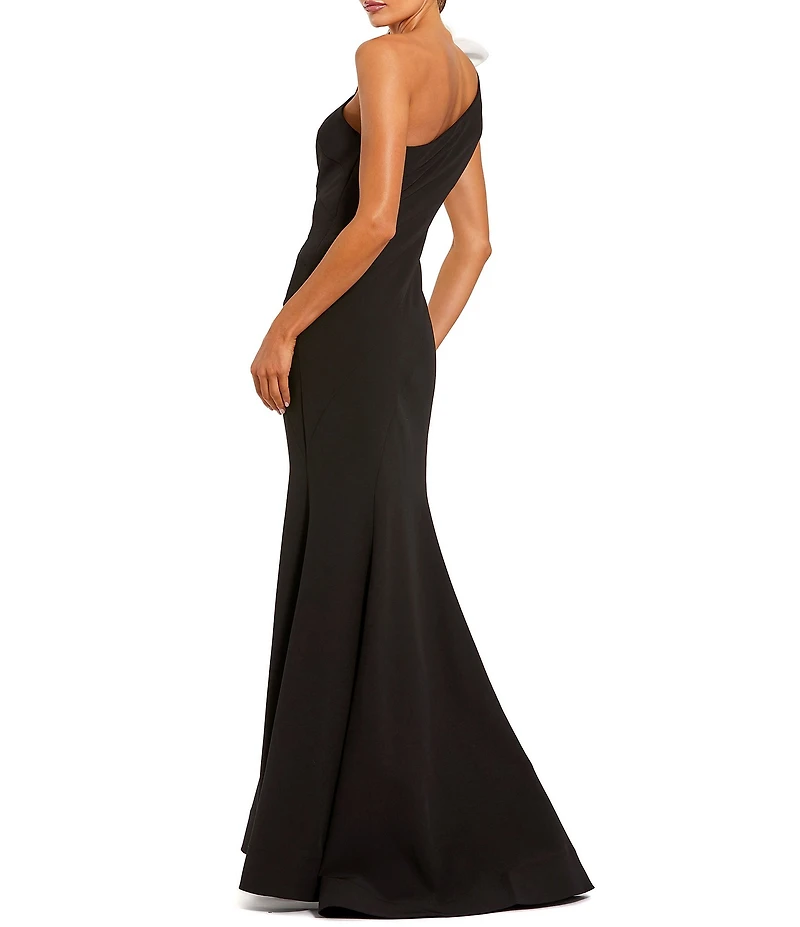 Mac Duggal Crepe One-Shoulder Neck Sleeveless Rosette Mermaid Gown