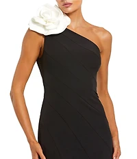 Mac Duggal Crepe One-Shoulder Neck Sleeveless Rosette Mermaid Gown
