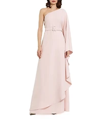 Mac Duggal Crepe One Sleeve Belted Kaftan Dress