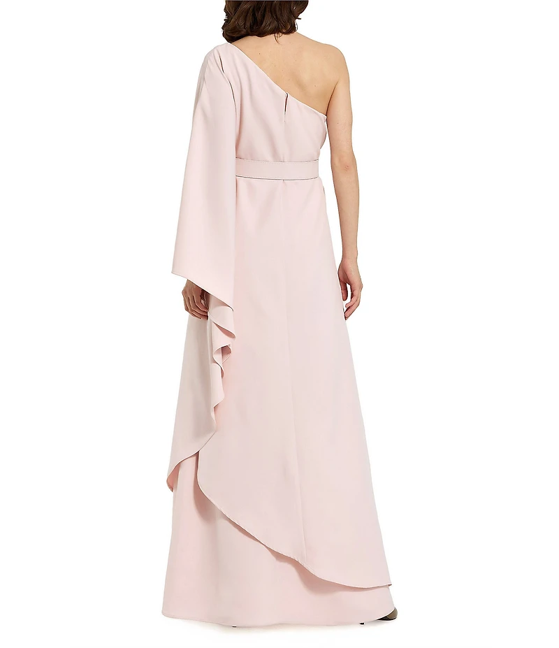 Mac Duggal Crepe One Sleeve Belted Kaftan Dress