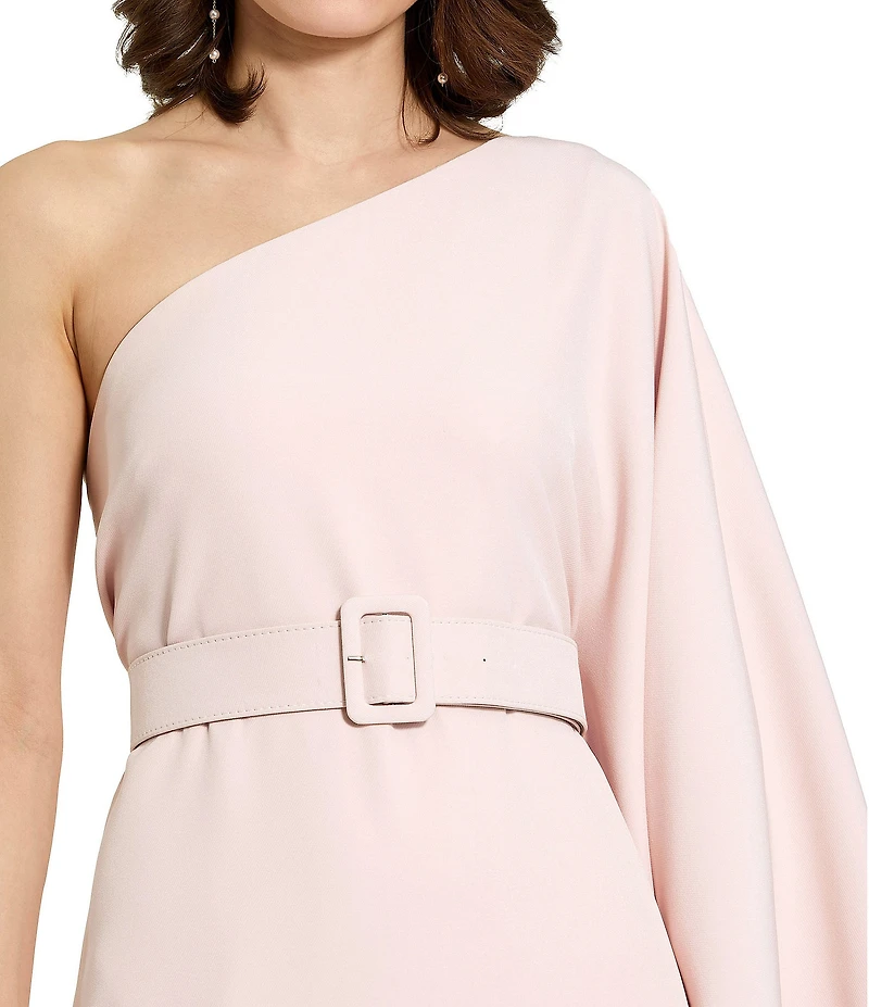 Mac Duggal Crepe One Sleeve Belted Kaftan Dress