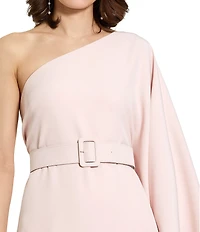 Mac Duggal Crepe One Sleeve Belted Kaftan Dress