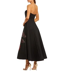 Mac Duggal Crepe Printed Strapless Midi Dress