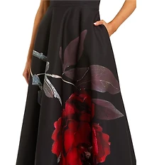 Mac Duggal Crepe Printed Strapless Midi Dress