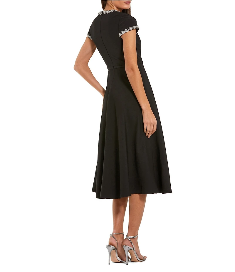 Mac Duggal Crepe Rhinestone Beading Bow Midi Dress