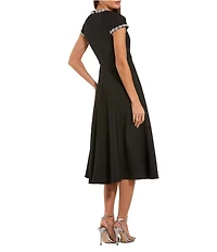 Mac Duggal Crepe Rhinestone Beading Bow Midi Dress