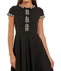 Mac Duggal Crepe Rhinestone Beading Bow Midi Dress