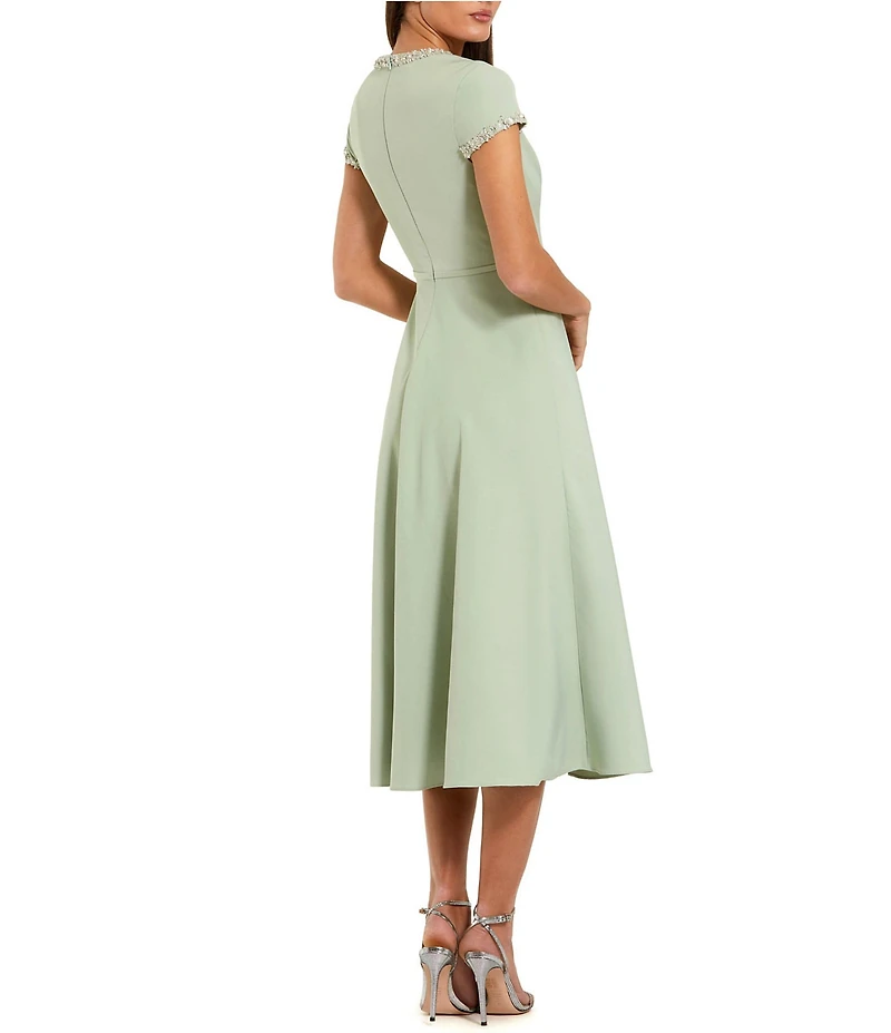 Mac Duggal Crepe Rhinestone Beading Bow Midi Dress