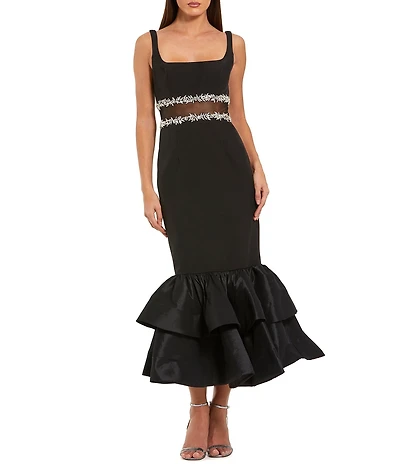 Mac Duggal Crepe Ruffle Hem Dress With Beaded Detail