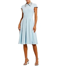 Mac Duggal Crepe Short Sleeve Midi Dress With Beading
