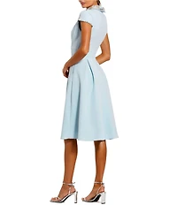 Mac Duggal Crepe Short Sleeve Midi Dress With Beading