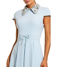 Mac Duggal Crepe Short Sleeve Midi Dress With Beading