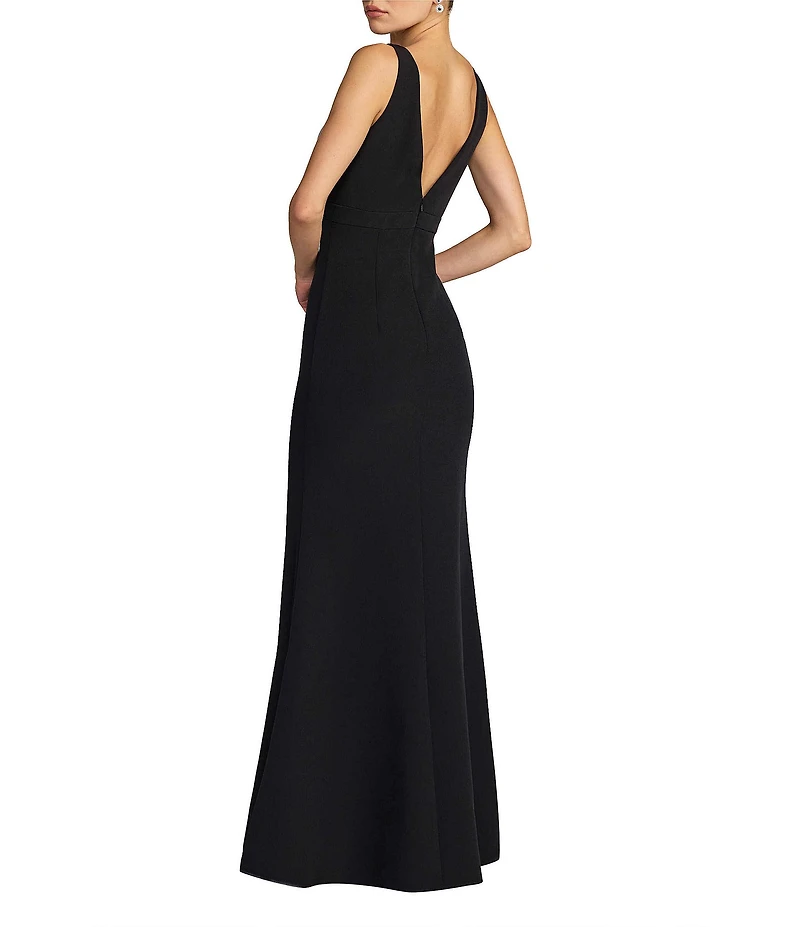 Mac Duggal Crepe Sleeveless Bow Front V-Neck Gown