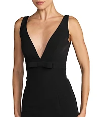 Mac Duggal Crepe Sleeveless Bow Front V-Neck Gown