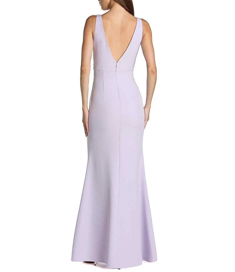 Mac Duggal Crepe Sleeveless Bow Front V-Neck Gown