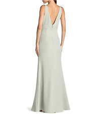 Mac Duggal Crepe Sleeveless Bow Front V-Neck Gown