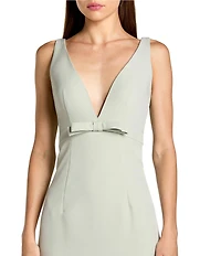 Mac Duggal Crepe Sleeveless Bow Front V-Neck Gown