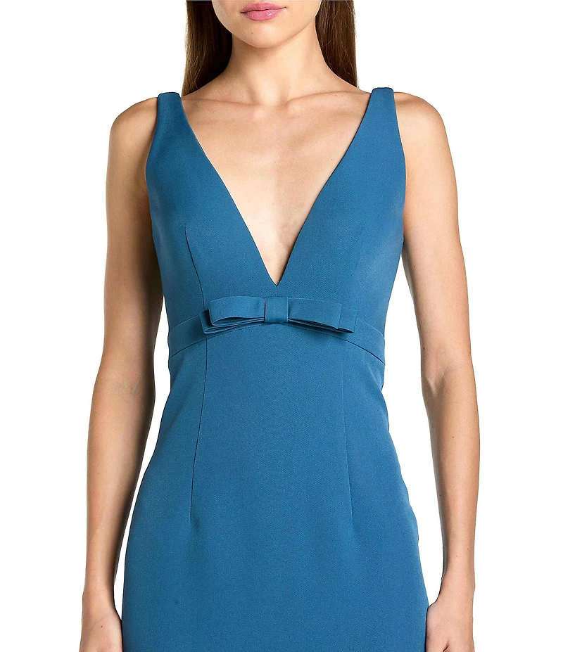 Mac Duggal Crepe Sleeveless Bow Front V-Neck Gown