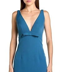 Mac Duggal Crepe Sleeveless Bow Front V-Neck Gown