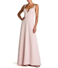 Mac Duggal Crepe Sleeveless Long Gown With Rhinestone Trim