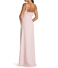 Mac Duggal Crepe Sleeveless Long Gown With Rhinestone Trim