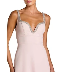 Mac Duggal Crepe Sleeveless Long Gown With Rhinestone Trim