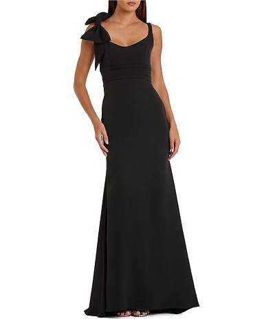 Mac Duggal Crepe Sleeveless Scoop Bow Neck Long Gown