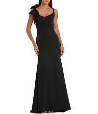 Mac Duggal Crepe Sleeveless Scoop Bow Neck Long Gown
